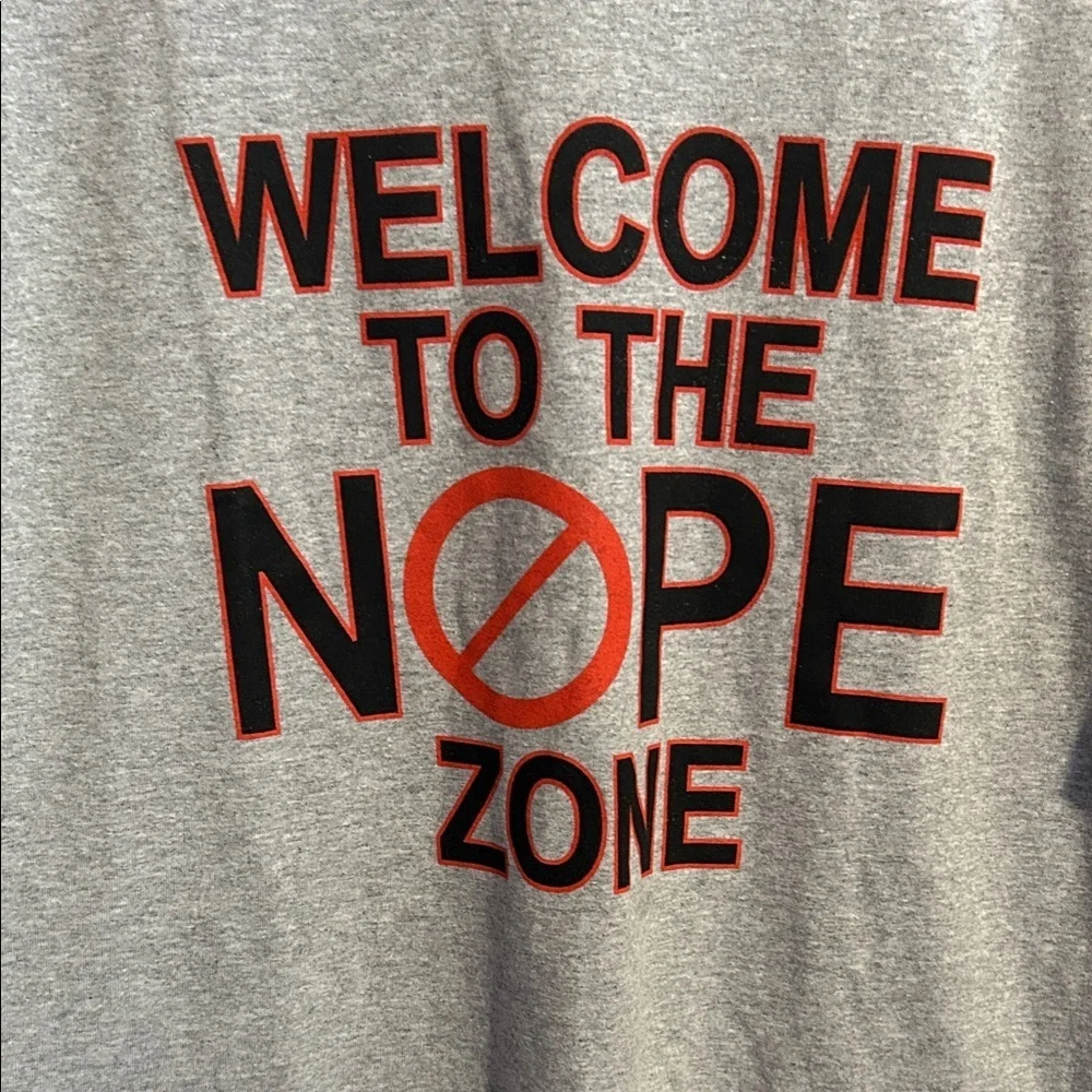 Gray Graphic T-Shirt with Red Text